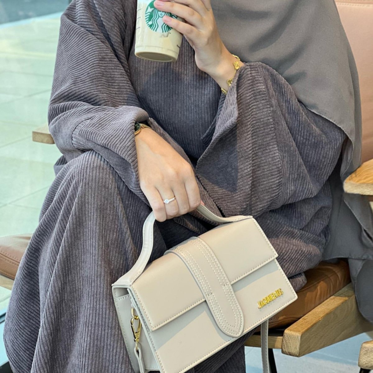 Wide Sleeve Corduroy Abaya (MA045) - Mariam's Collection