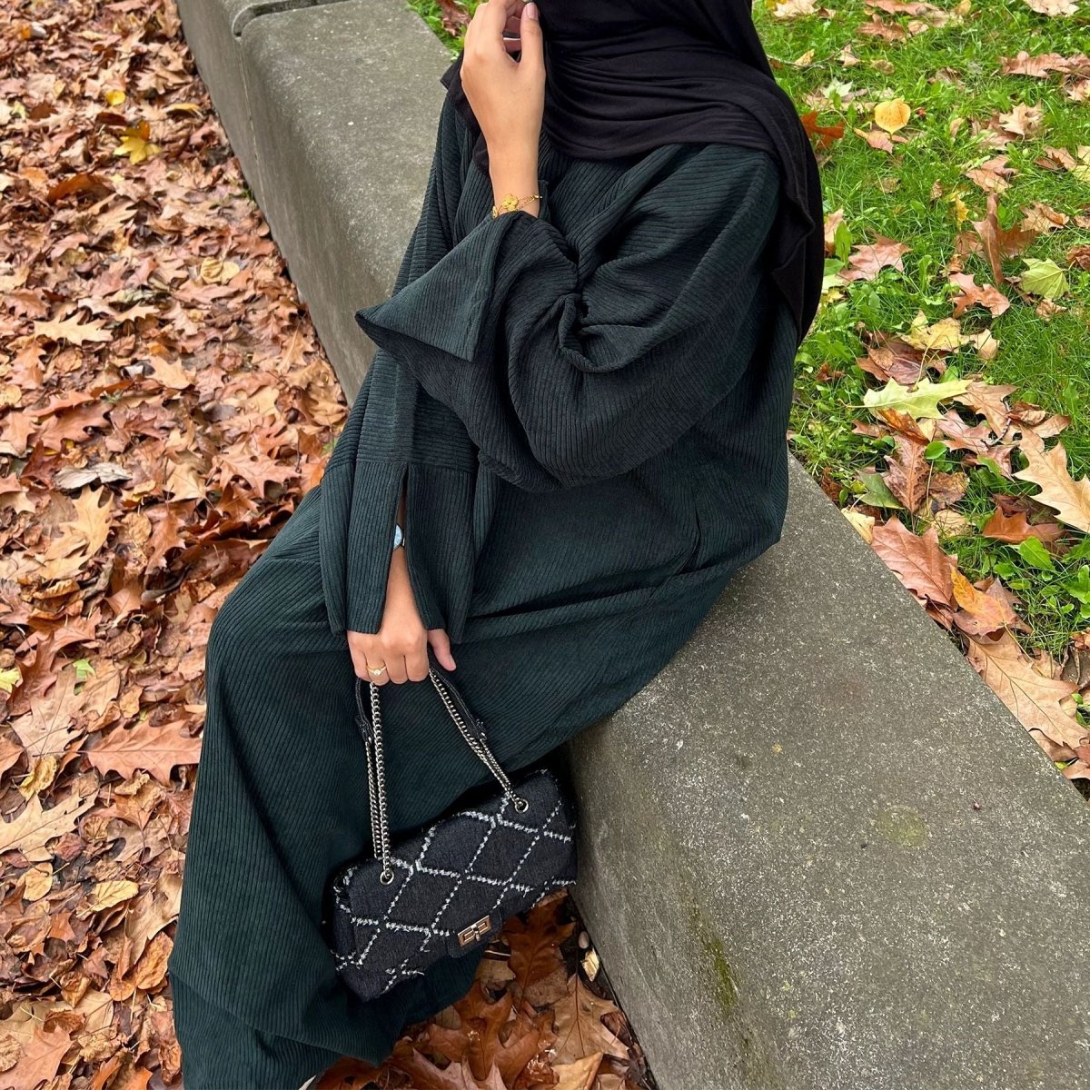 Wide Sleeve Corduroy Abaya (MA045) - Mariam's Collection
