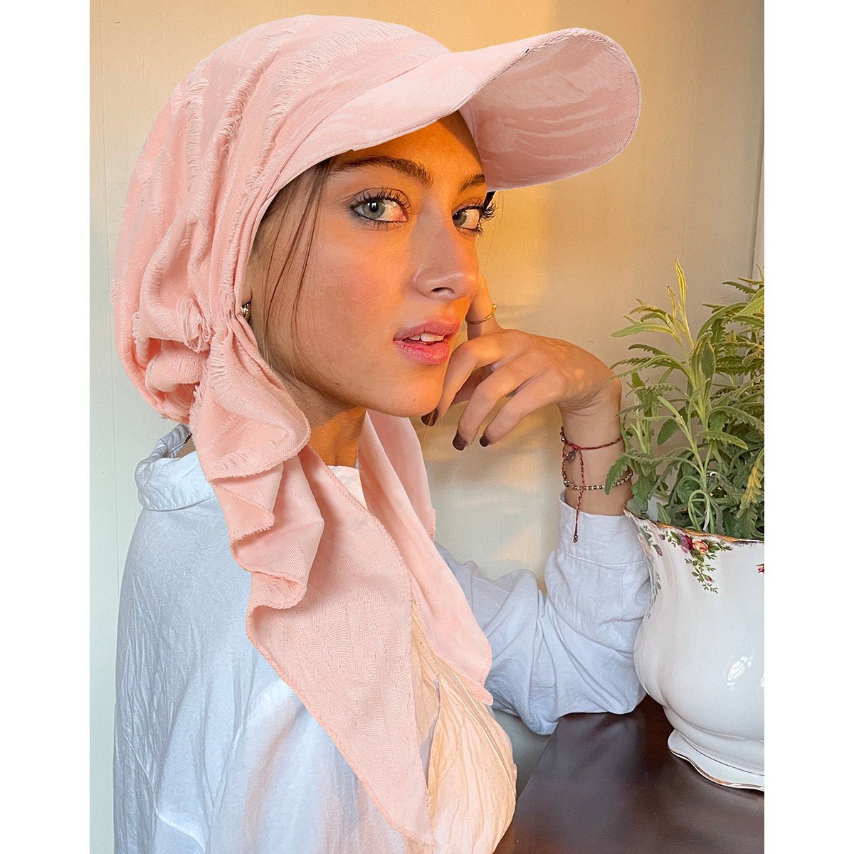 Women's Multi - Color Fashion Baseball Cap – Frayed Edge Boho Beanie with Feather Detail(MH113) - Mariam's Collection