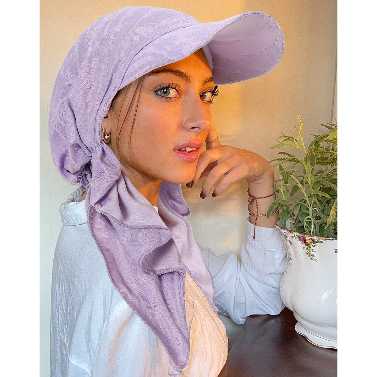 Women's Multi - Color Fashion Baseball Cap – Frayed Edge Boho Beanie with Feather Detail(MH113) - Mariam's Collection