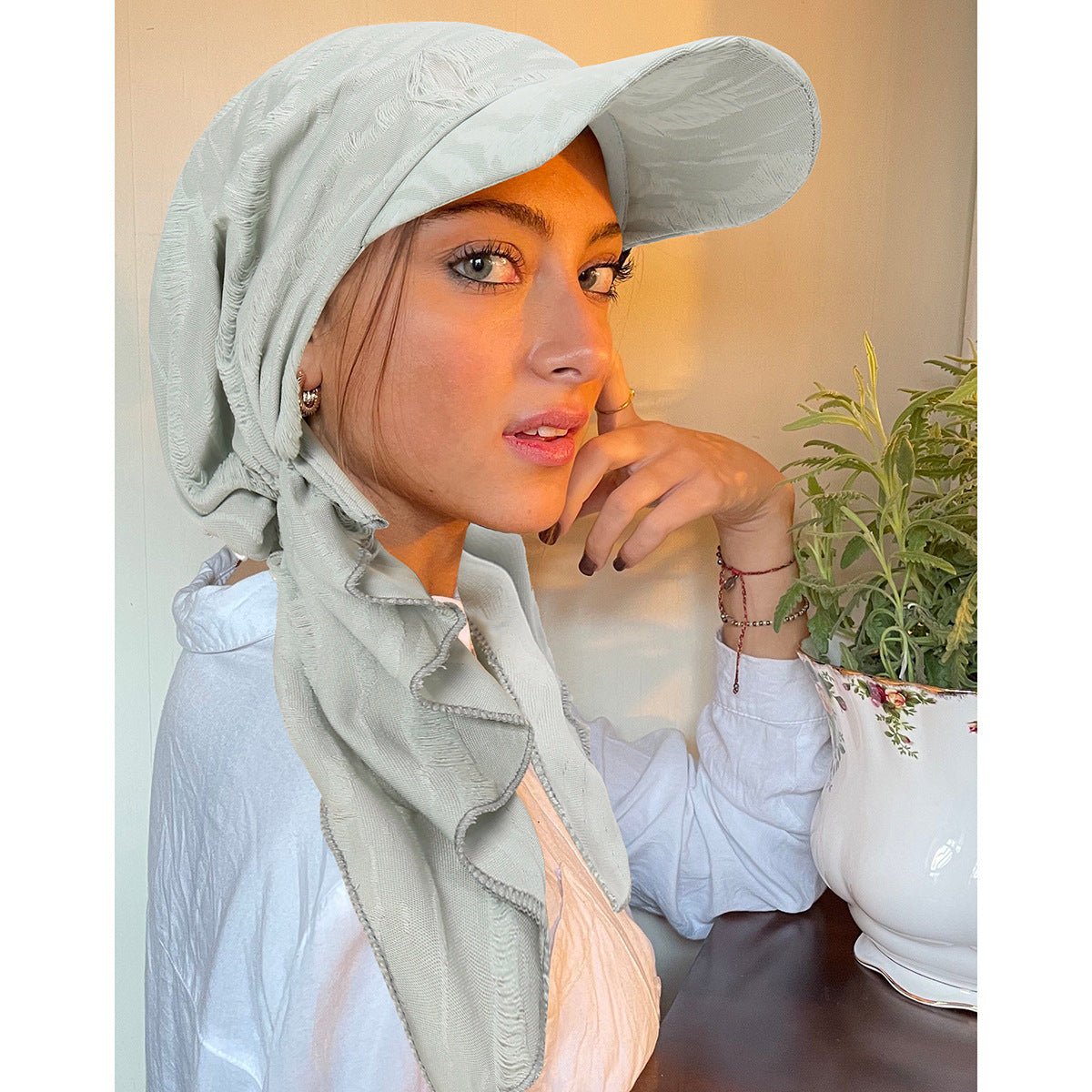 Women's Multi - Color Fashion Baseball Cap – Frayed Edge Boho Beanie with Feather Detail(MH113) - Mariam's Collection