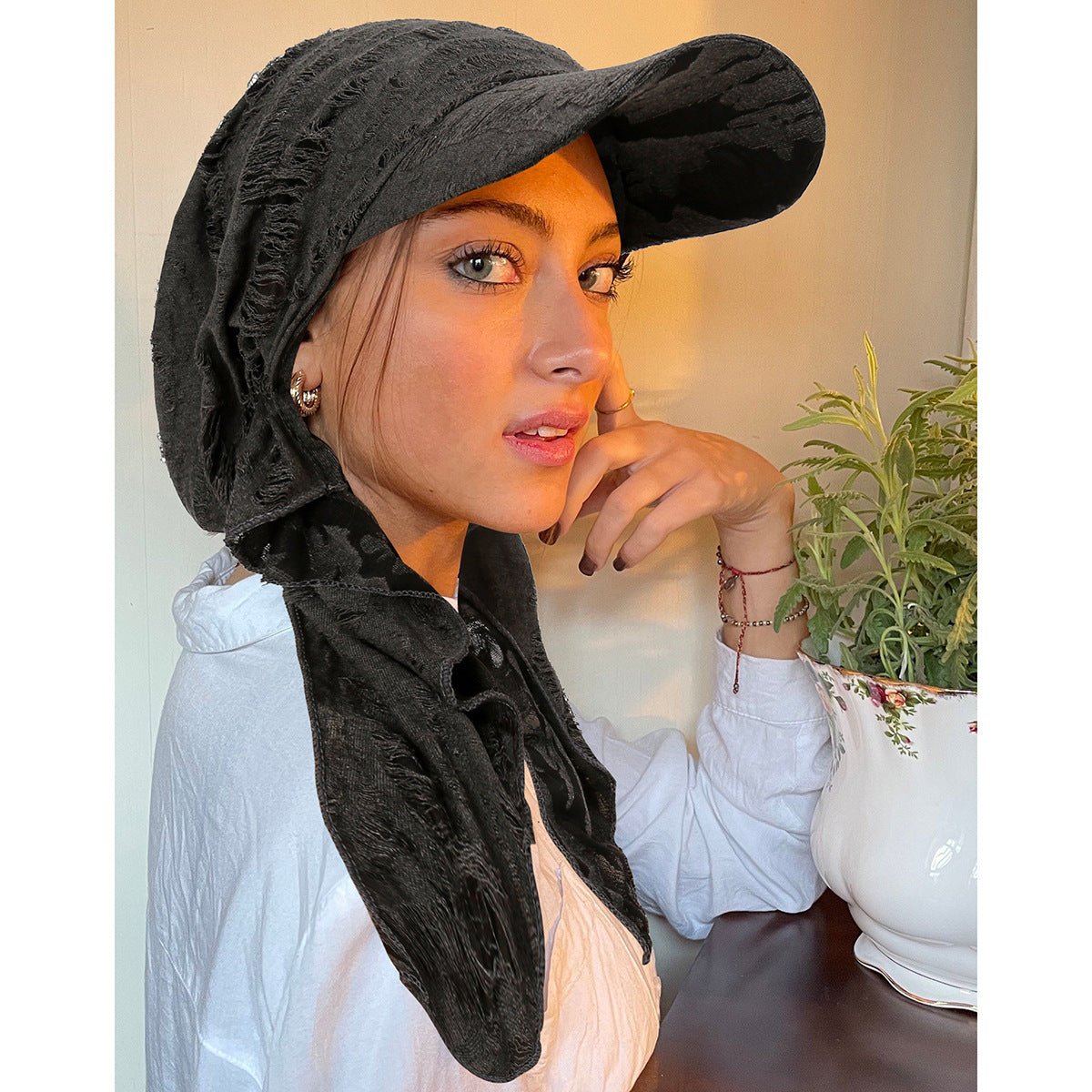 Women's Multi - Color Fashion Baseball Cap – Frayed Edge Boho Beanie with Feather Detail(MH113) - Mariam's Collection