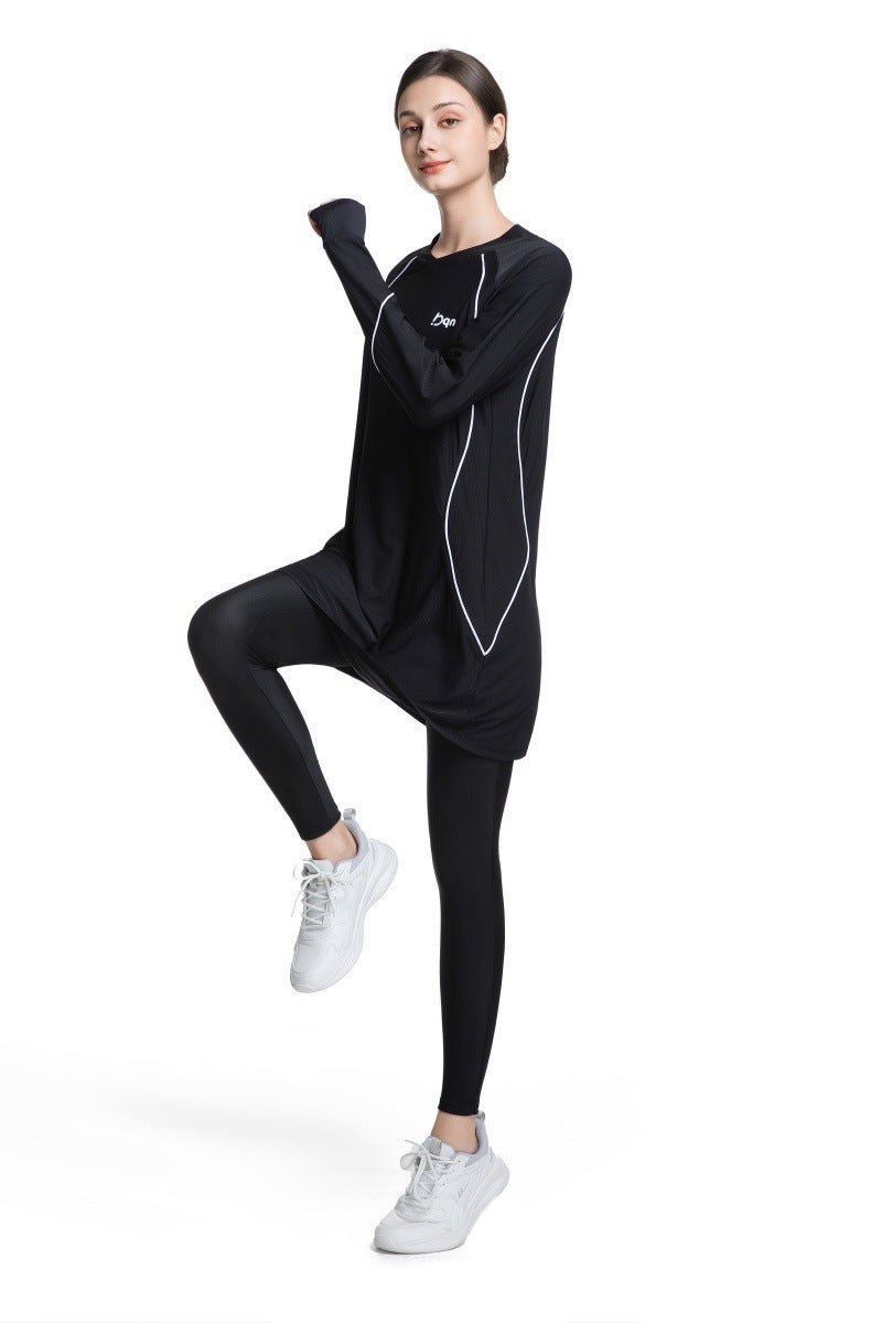 Women's Quick Dry Long Sleeve Modest Workout Top | Polyester Athletic Yoga Tunic with Simple Lines(MS114) - Mariam's Collection
