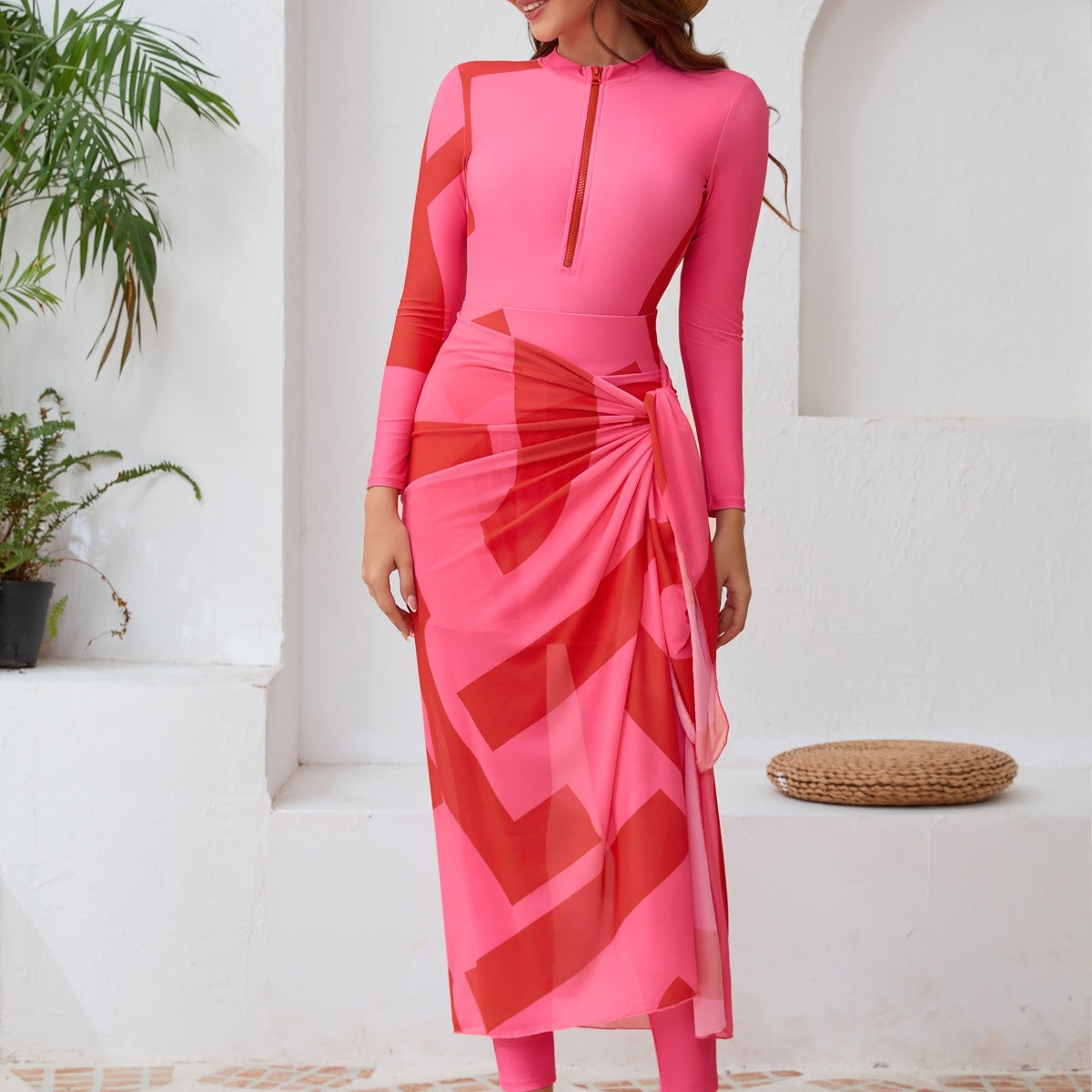 Long Sleeve Peplum Swim Set(MB025) - Mariam's Collection