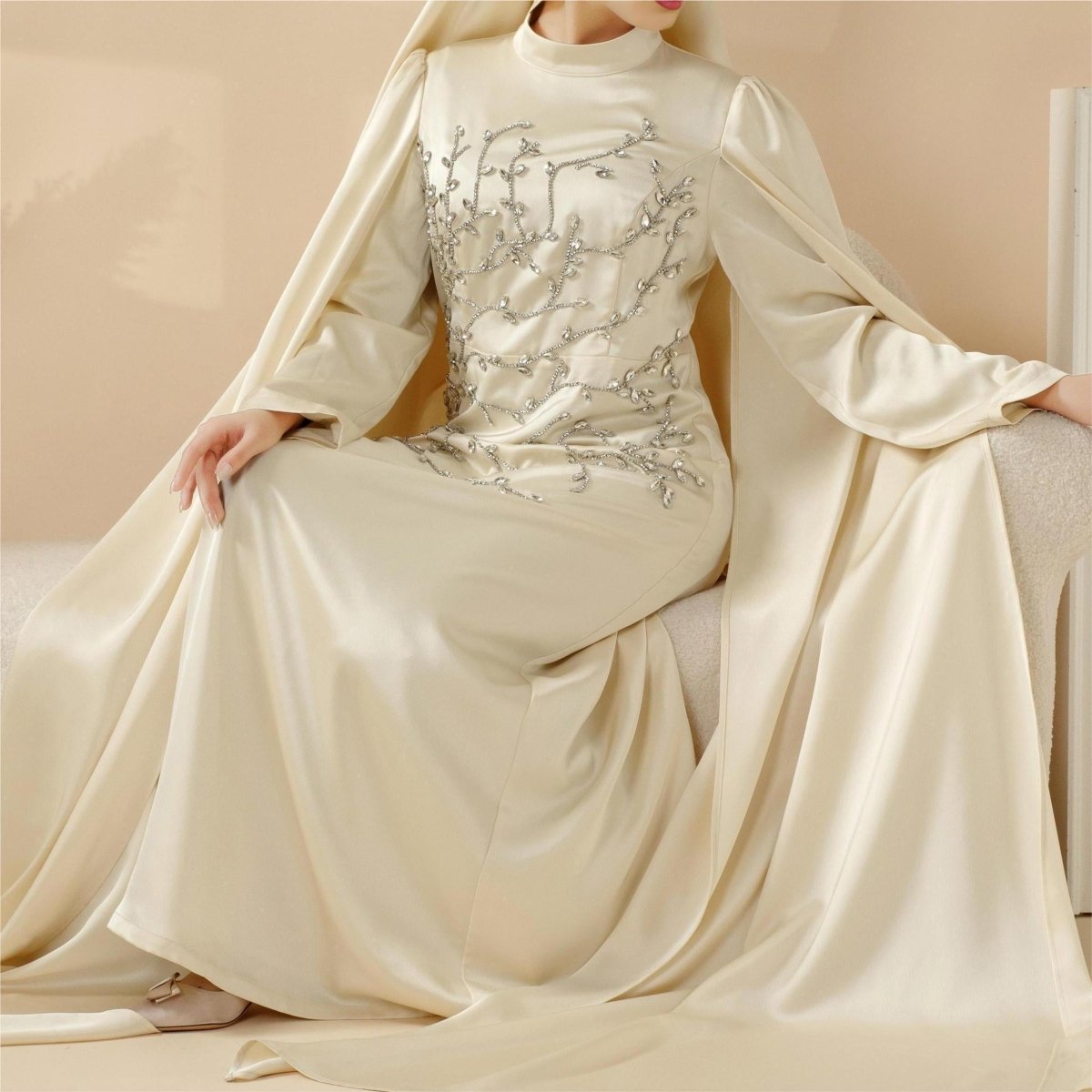$149 Crowdfunding Exclusive: Luxury Hand - Embellished Cape Abaya (MA144) - Mariam's Collection