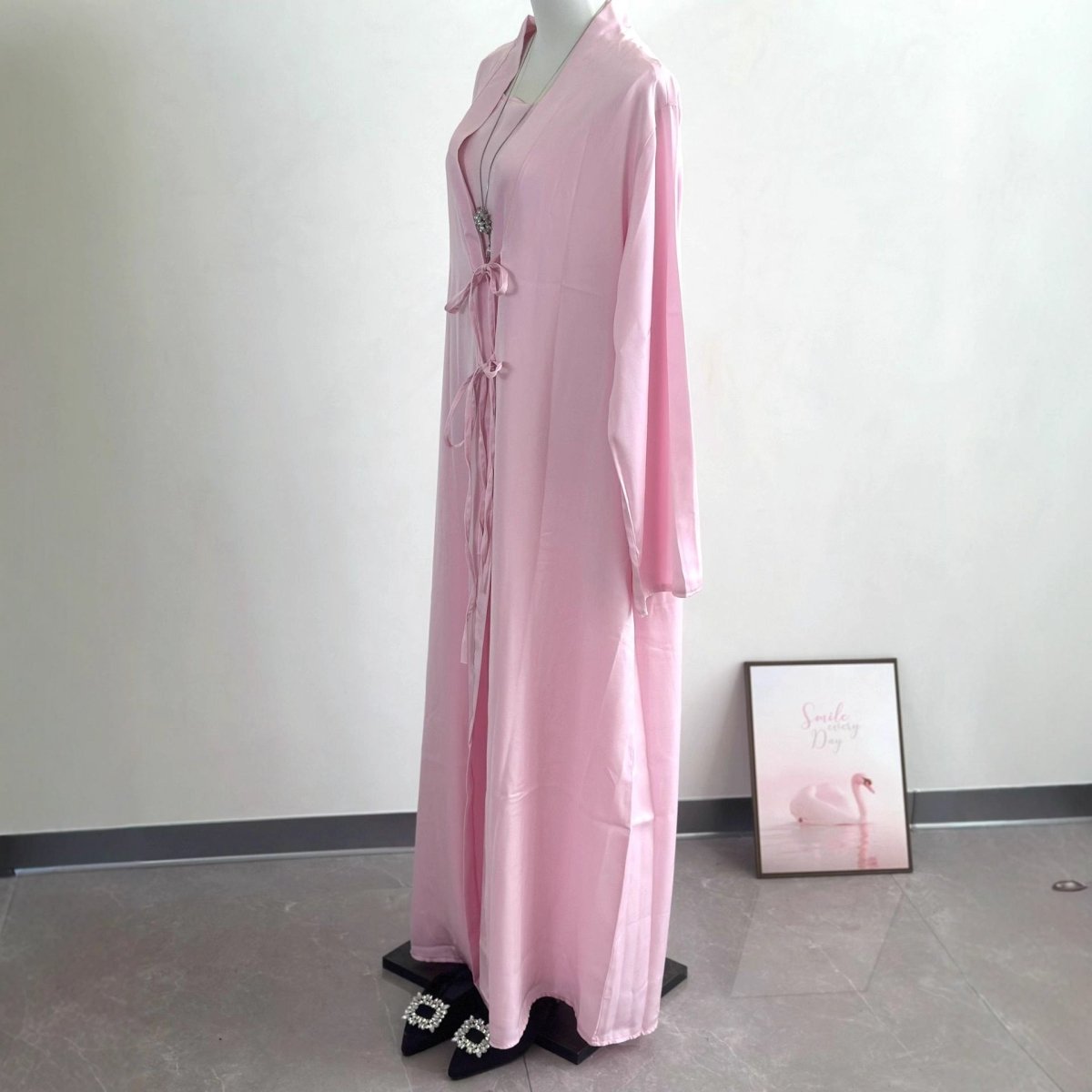 2 - Piece Satin Open Abaya Set(MOA317) - Mariam's Collection