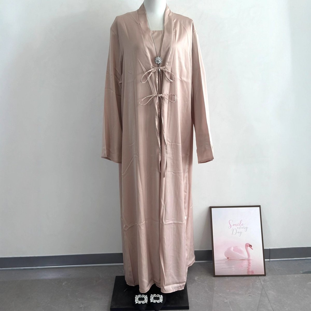 2 - Piece Satin Open Abaya Set(MOA317) - Mariam's Collection