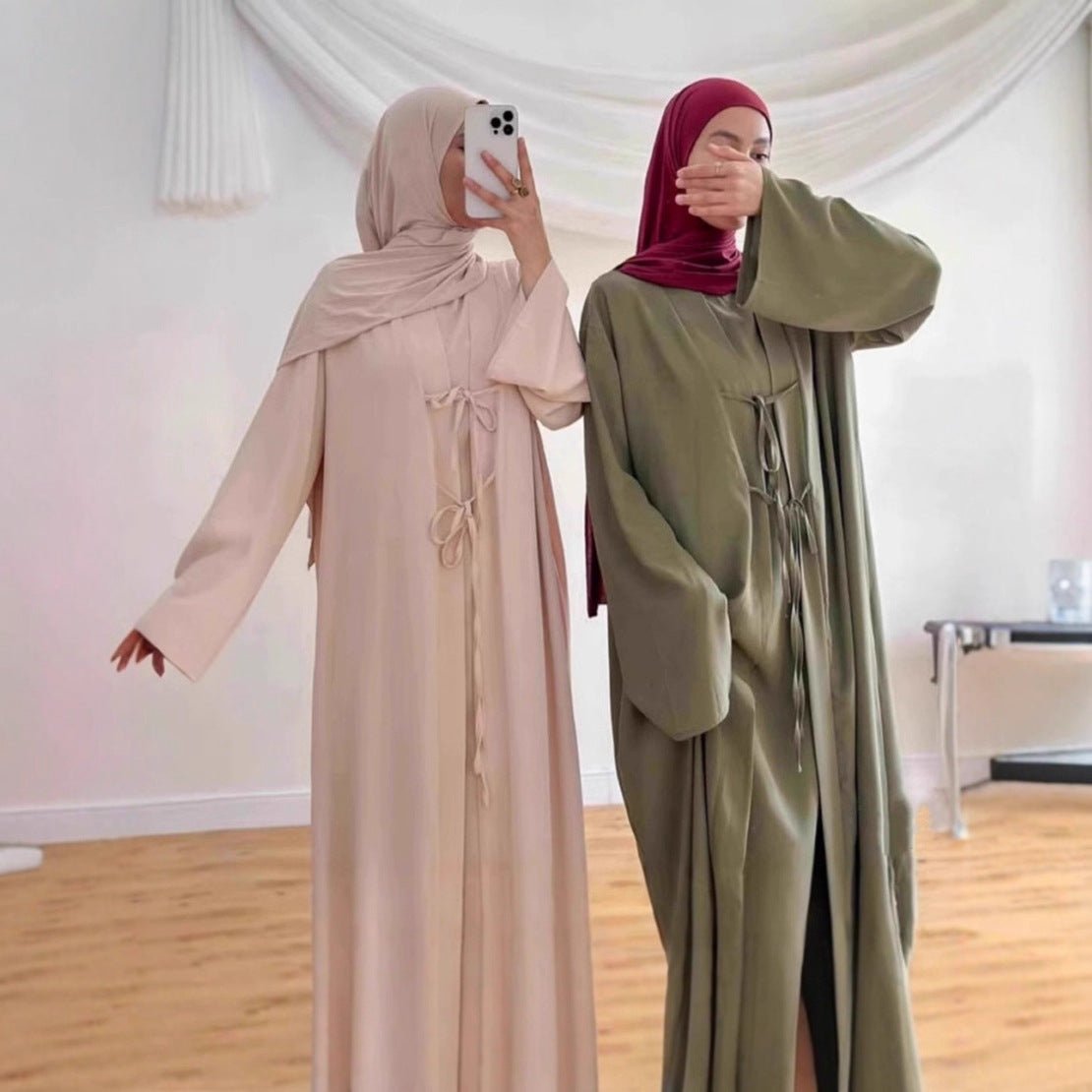 2 - Piece Satin Open Abaya Set(MOA317) - Mariam's Collection
