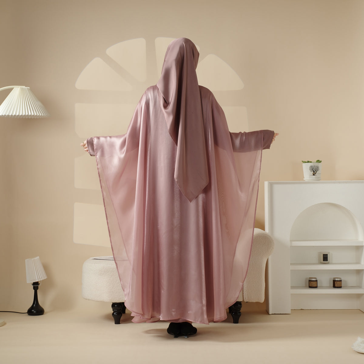 Archive Piece Organza Batwing Open Abaya & Satin Inner Dress Set - MP026 (Size M Only)