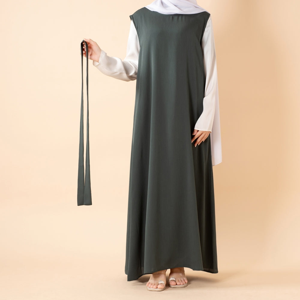 NIDA ZOOM Textured Abaya Set | 3-Piece Modest Dress with Pockets & Belt(MOA239)