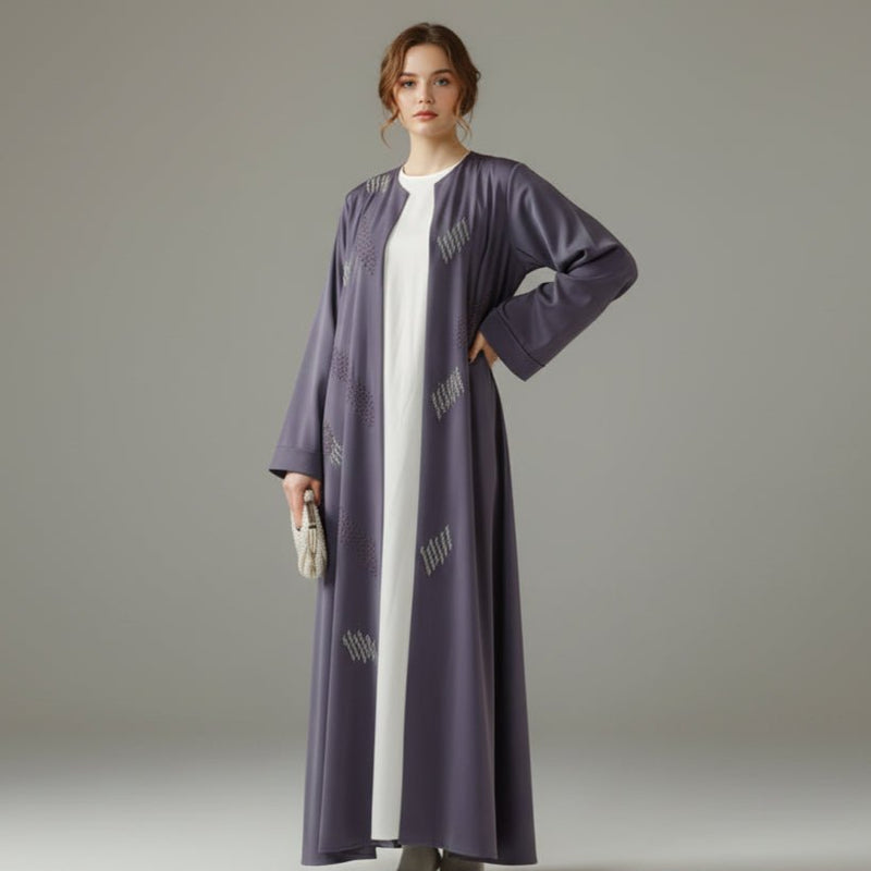 3D Embroidery Abaya With Geometric Beads. 3D Embroidered Open Abaya (MOA085) - Mariam's Collection