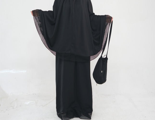 Hooded khimar with elasticated cuffs and lace trim from prayer abaya set