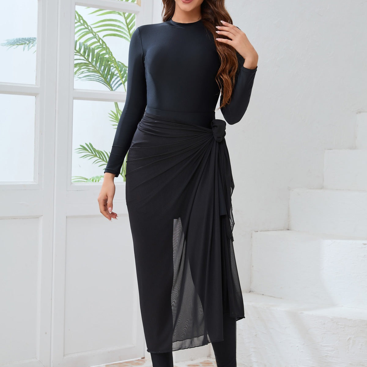 Long Sleeve Peplum Swim Set(MB025) - Mariam's Collection