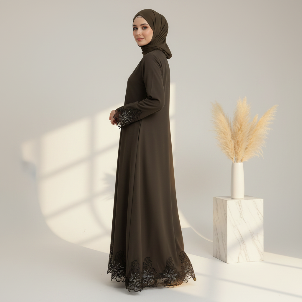 Archive Piece Lace Hem Open Abaya - MP018 (Size S Only)