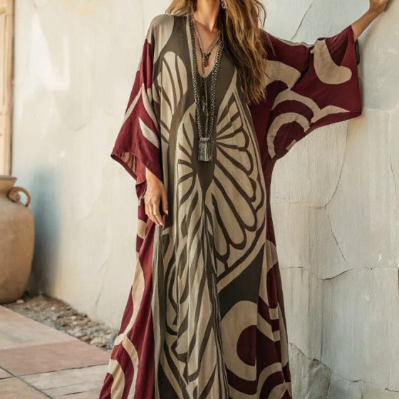 Printed Kaftan Maxi Dress(MS419)