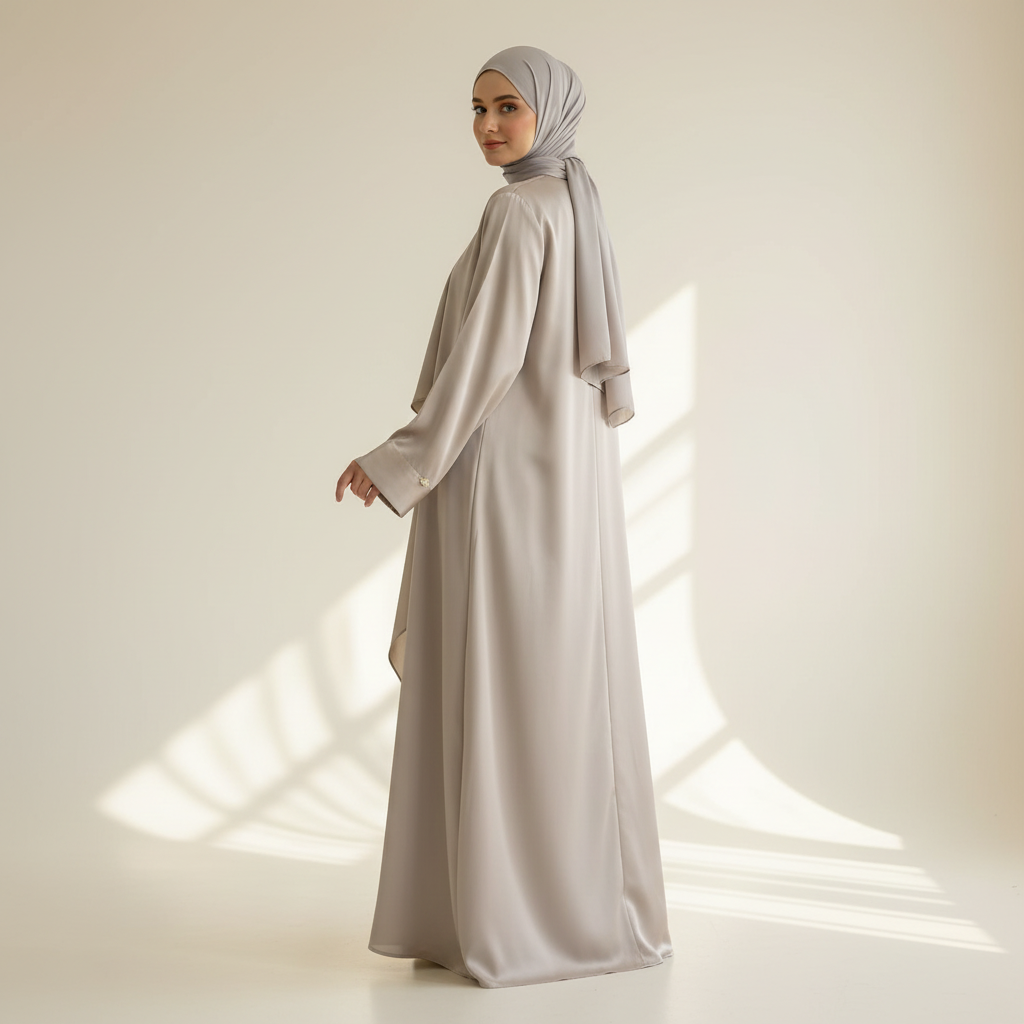Archive Piece Satin Open Abaya & Hijab 2-Piece Set - MP010 (Size M Only)