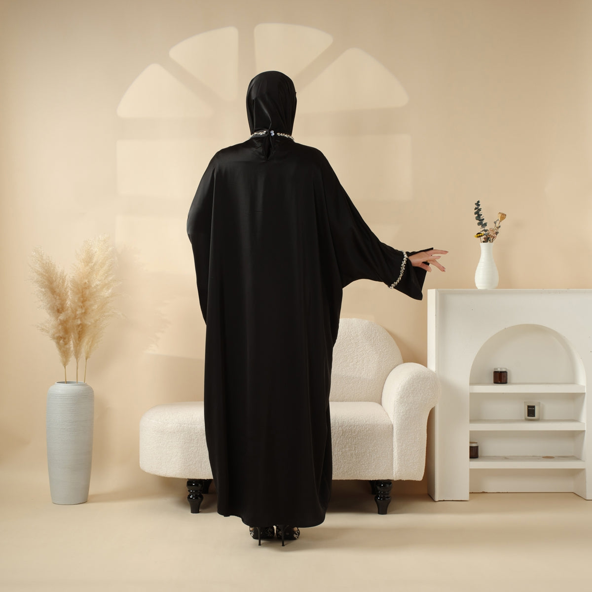 Archive Piece Kaftan Batwing Sleeve Luxury Satin Diamond Abaya - MP009 (Size L Only)