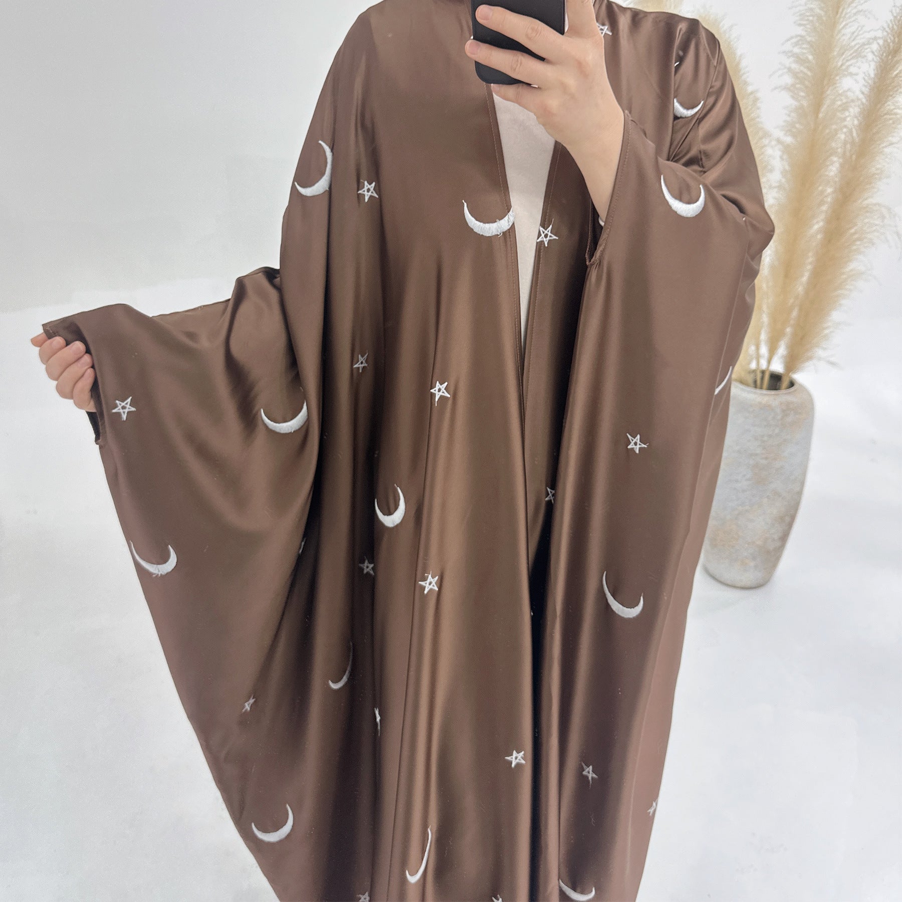 Moon and Star Embroidery Design Open Abaya for Eid (MOA043)