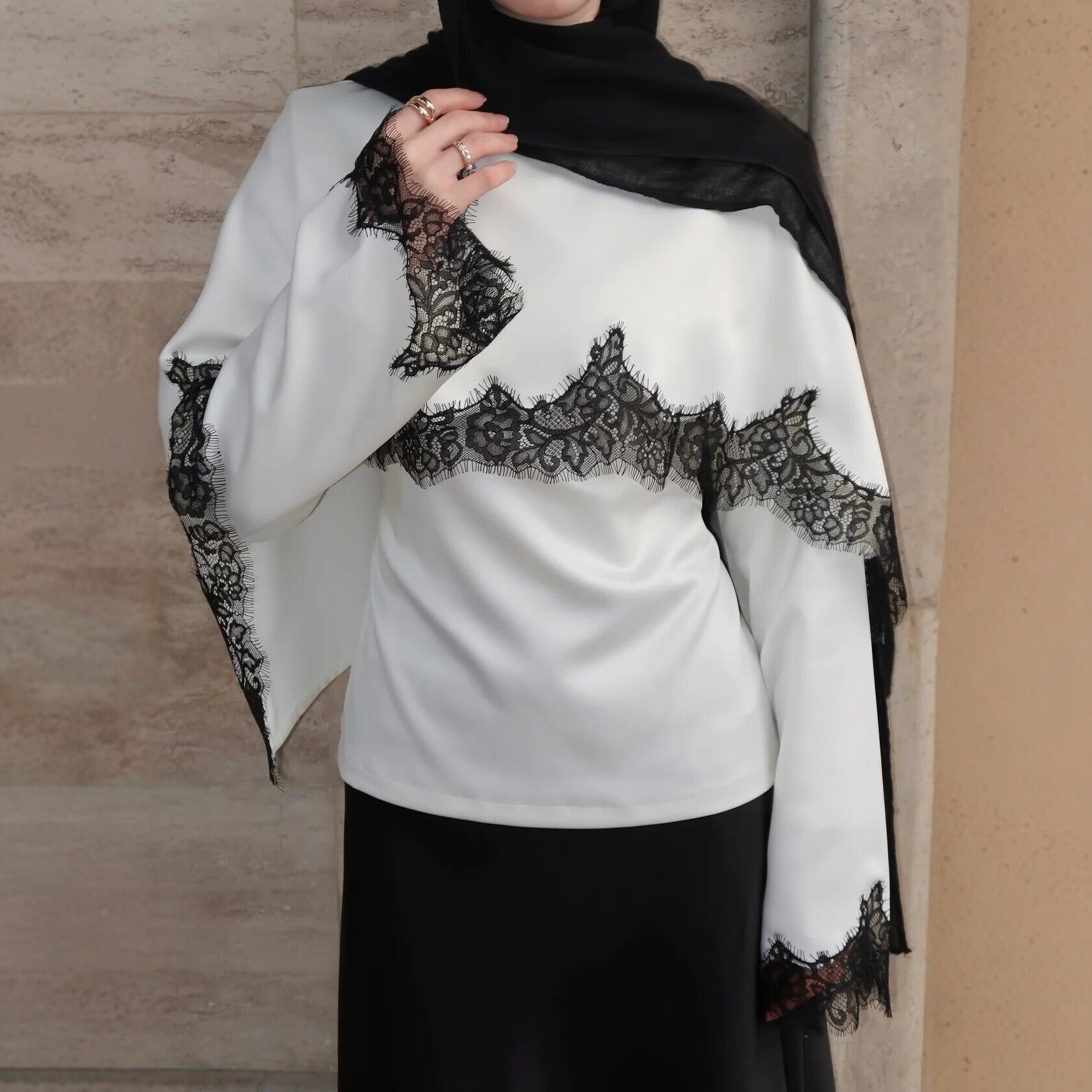 Satin Lace Trim Top(MS433)