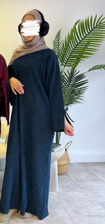 Autumn Bow-Sleeve Corduroy Abaya | Modest Muslim Women's Luxury Wear(MA248)