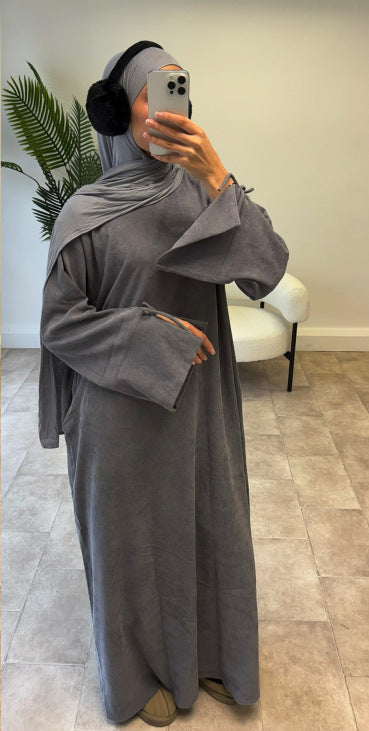 Autumn Bow-Sleeve Corduroy Abaya | Modest Muslim Women's Luxury Wear(MA248)