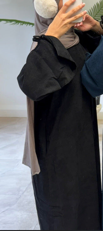 Autumn Bow-Sleeve Corduroy Abaya | Modest Muslim Women's Luxury Wear(MA248)
