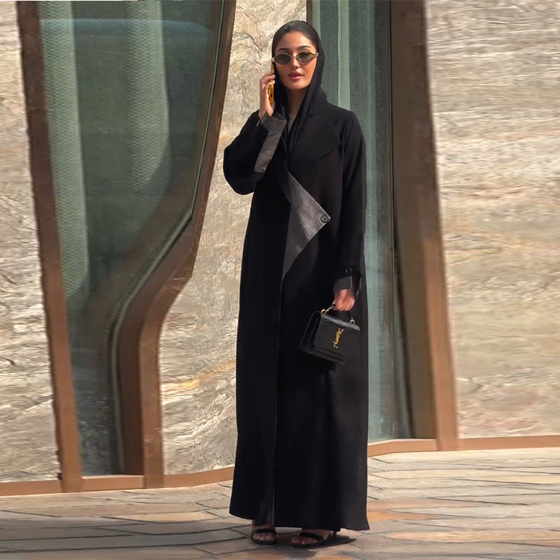 Fashion Forward Long Sleeve Paneled Black Coat | Elegant Long Outerwear(MOA243)
