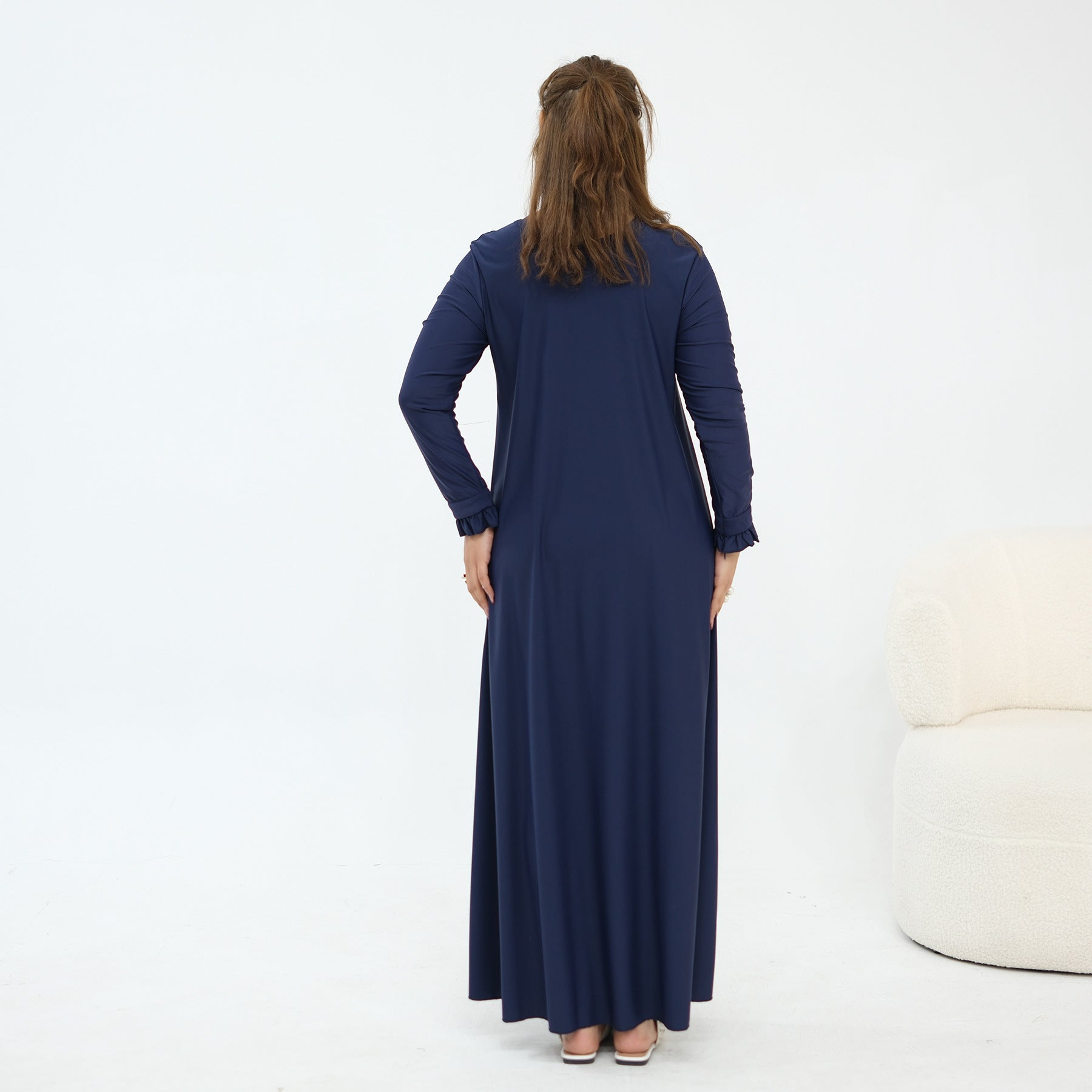 Full-length swim pants detail — smooth and form-fitting for water use