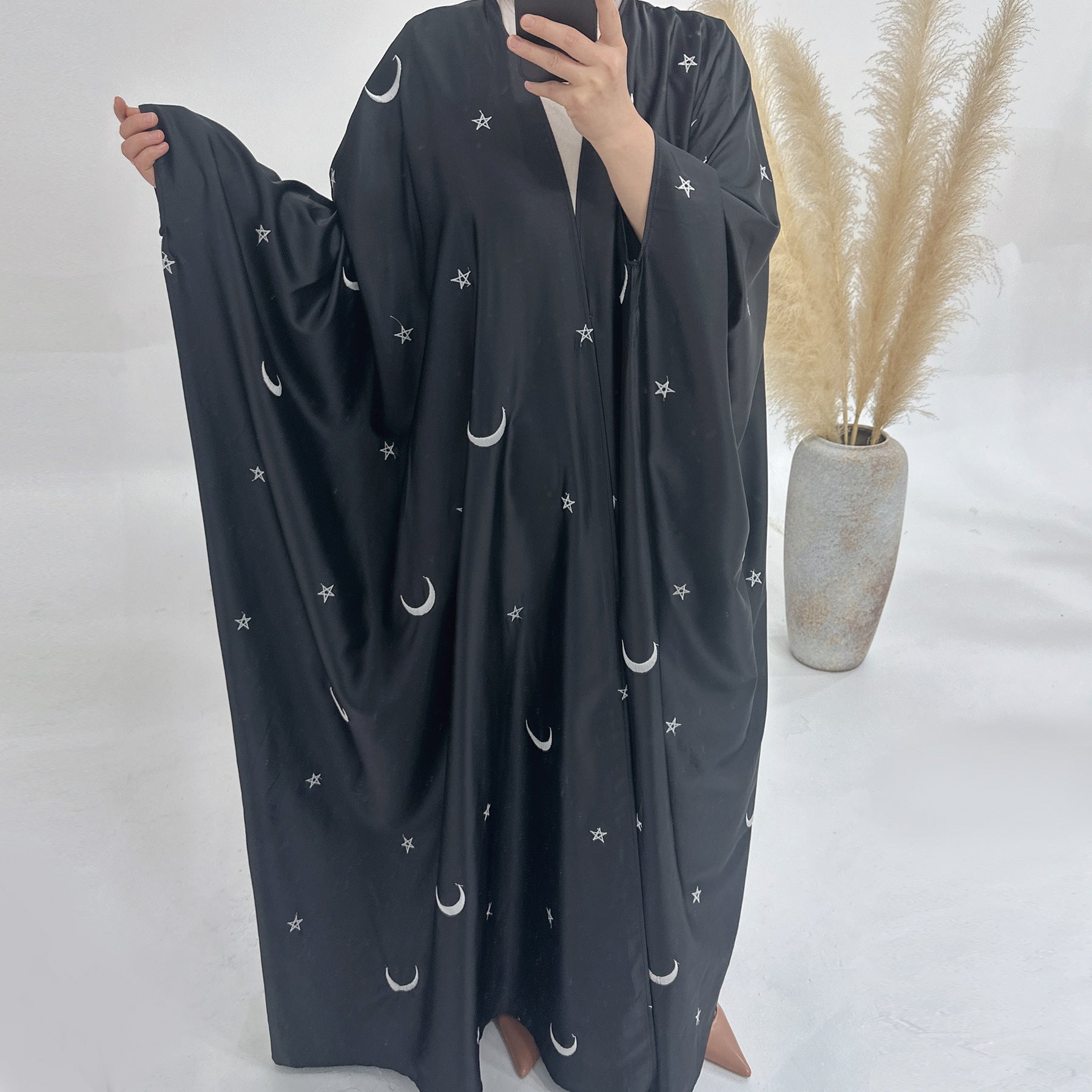 Moon and Star Embroidery Design Open Abaya for Eid (MOA043)