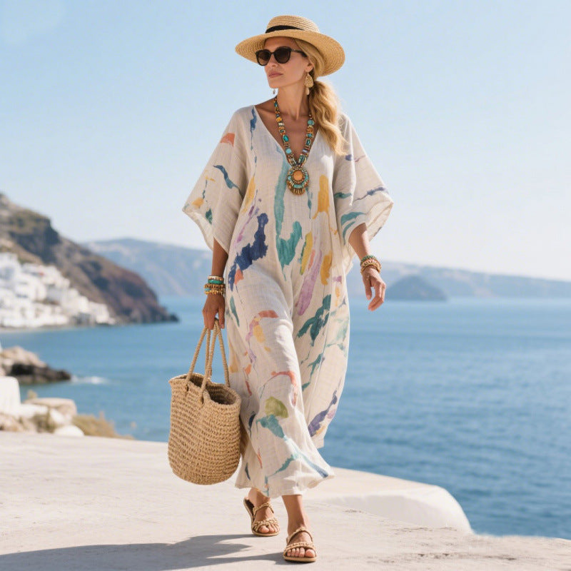 Printed Kaftan Maxi Dress(MS419)