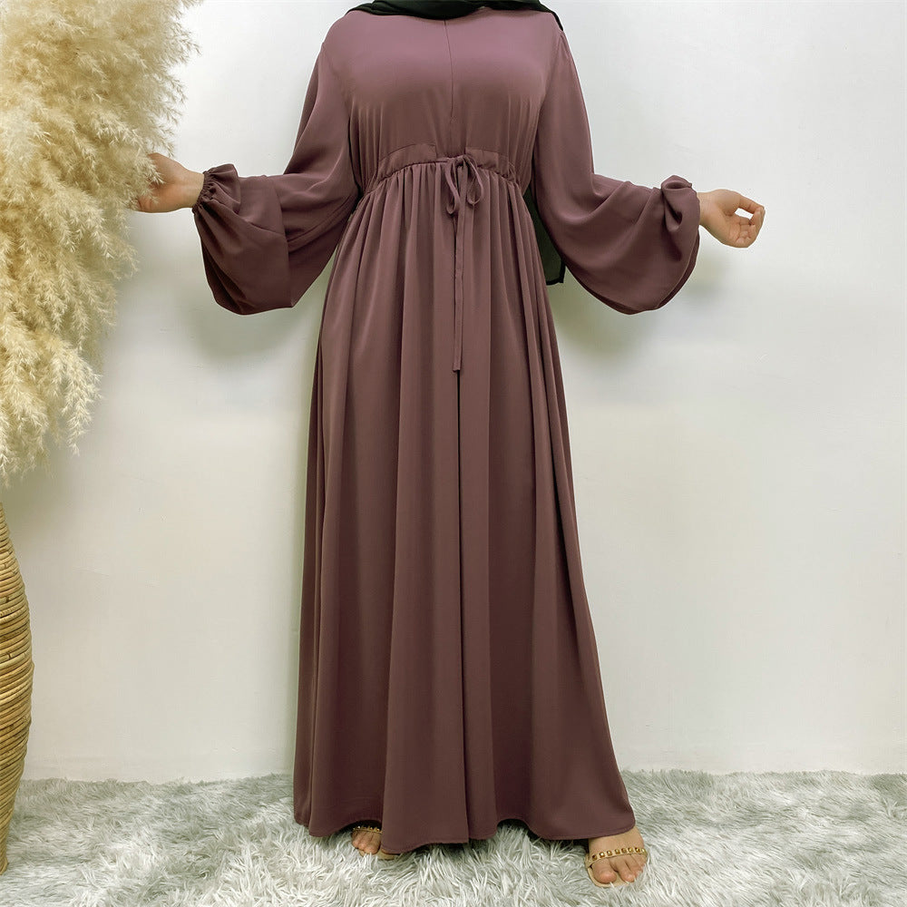 Modest Muslim Stretch Sleeve Front Zipper A-shaped Swing Pendulum Abaya (MA175)