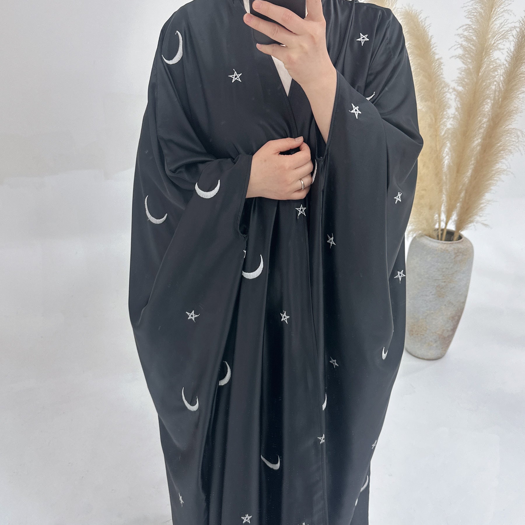 Moon and Star Embroidery Design Open Abaya for Eid (MOA043)
