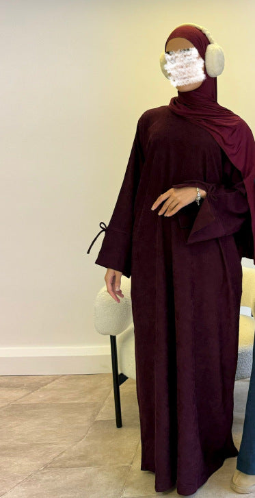 Autumn Bow-Sleeve Corduroy Abaya | Modest Muslim Women's Luxury Wear(MA248)
