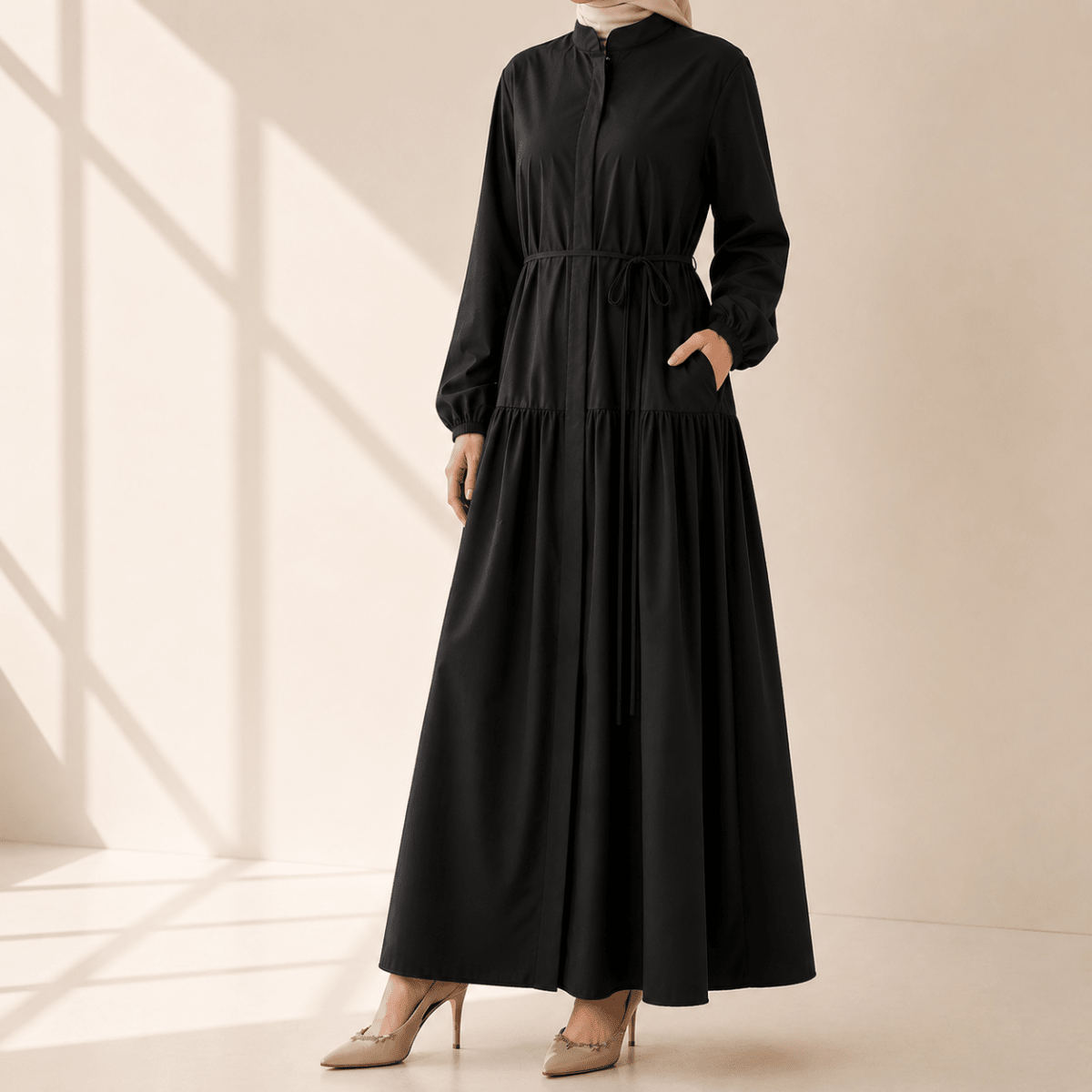 A-Line Trench Shirt Maxi Abaya with Pockets – Work Abaya