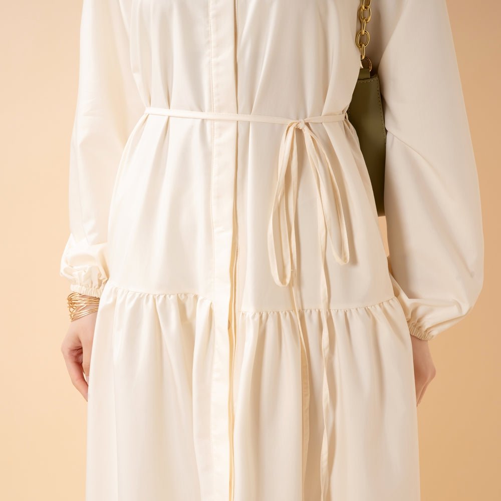 Dark colour variant of A-line trench shirt maxi abaya