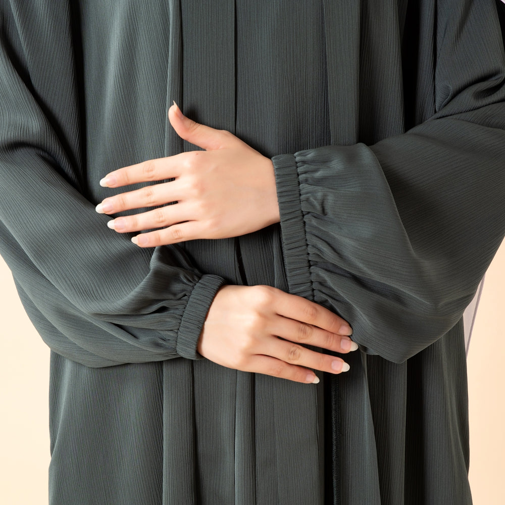 NIDA ZOOM Textured Abaya Set | 3-Piece Modest Dress with Pockets & Belt(MOA239)
