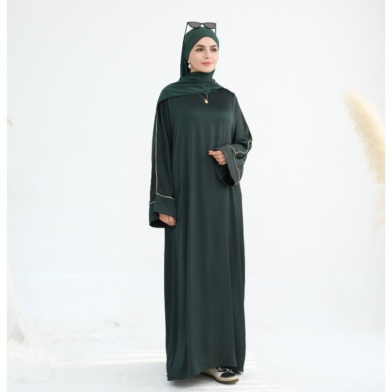 Acetate Crinkle Solid Color Round Neck Abaya Set(MA307) - Mariam's Collection