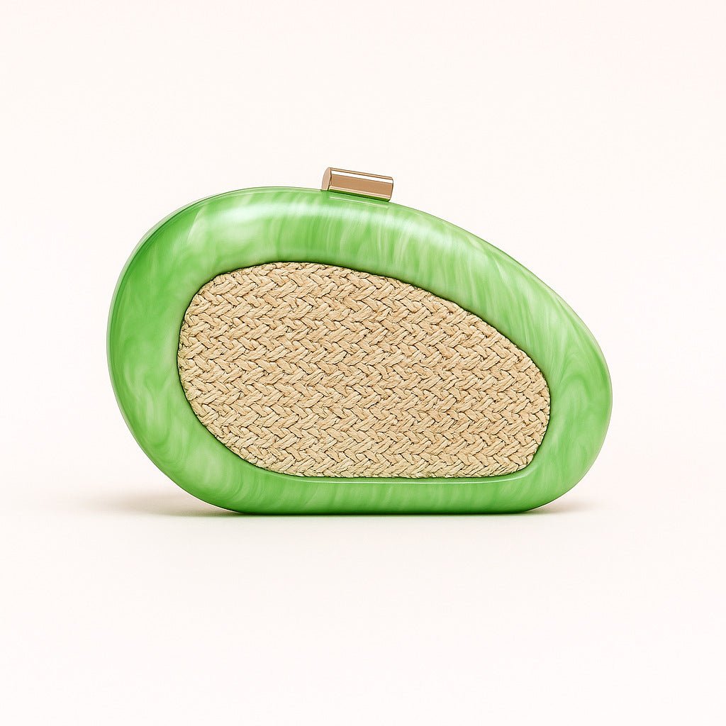 Acrylic Shell Clutch with Woven Inset(MAC372) - Mariam's Collection