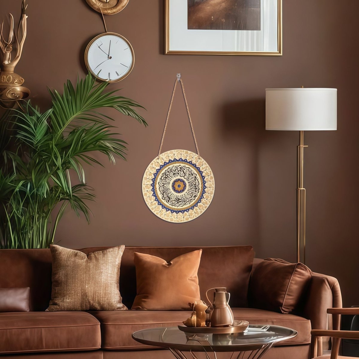 Arabic Calligraphy Art Decor Islamic Wooden Round Wall Hanging (MAC408) - Mariam's Collection