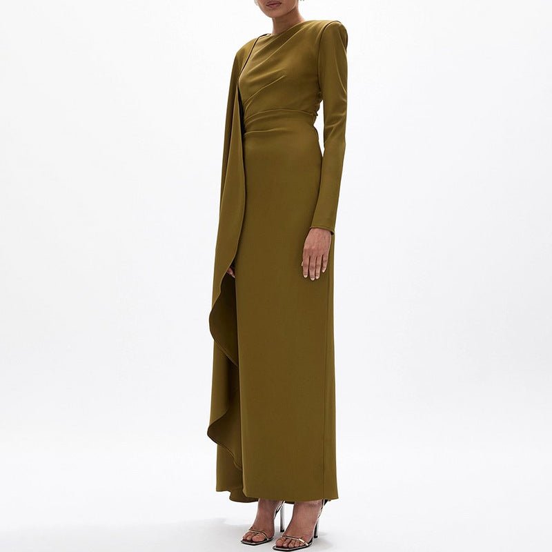 Asymmetric Cape Gown with Back Slit(MS216) - Mariam's Collection