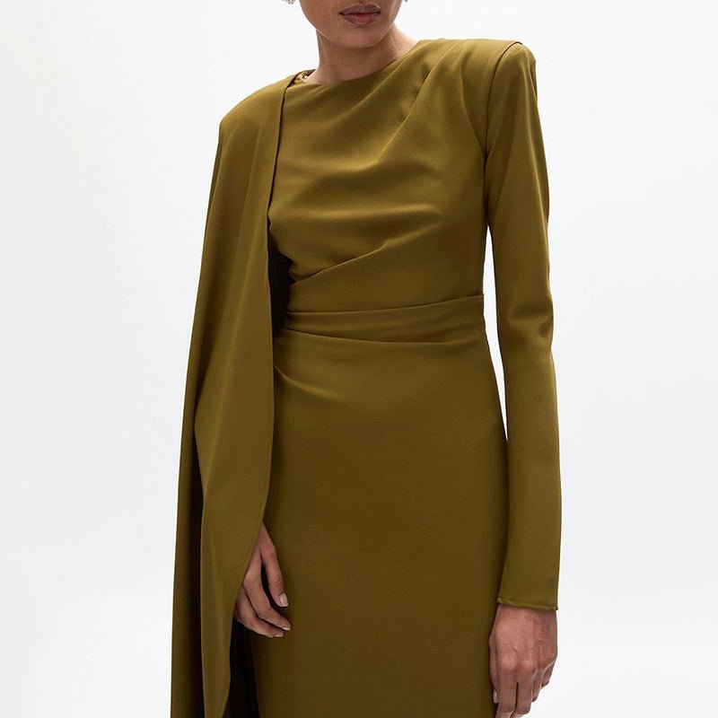 Asymmetric Cape Gown with Back Slit(MS216) - Mariam's Collection