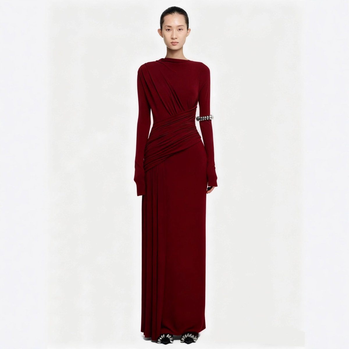 Asymmetric Draped Evening Gown(MS220) - Mariam's Collection