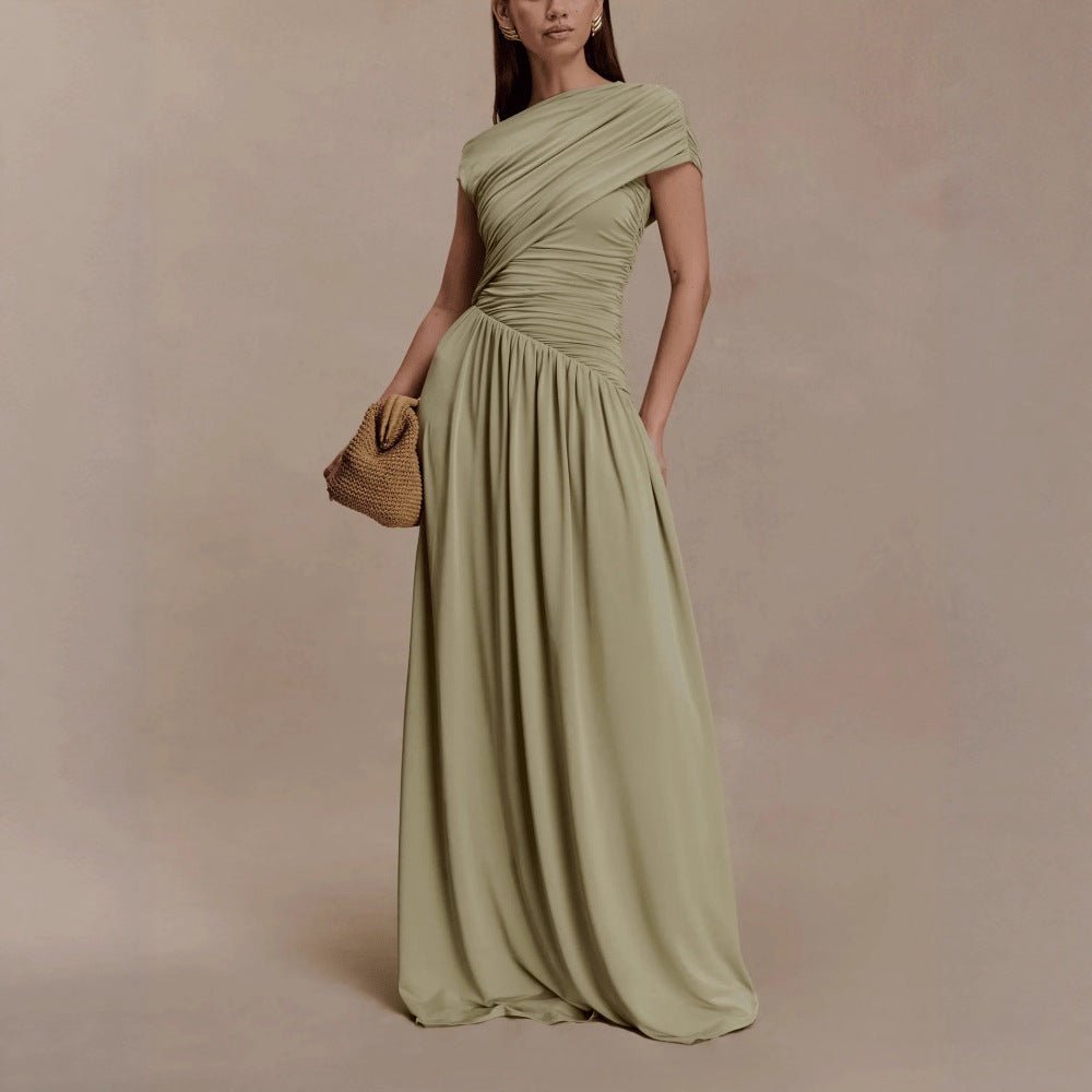 Asymmetric Draped Maxi Dress – Jersey Abaya Gown MS352
