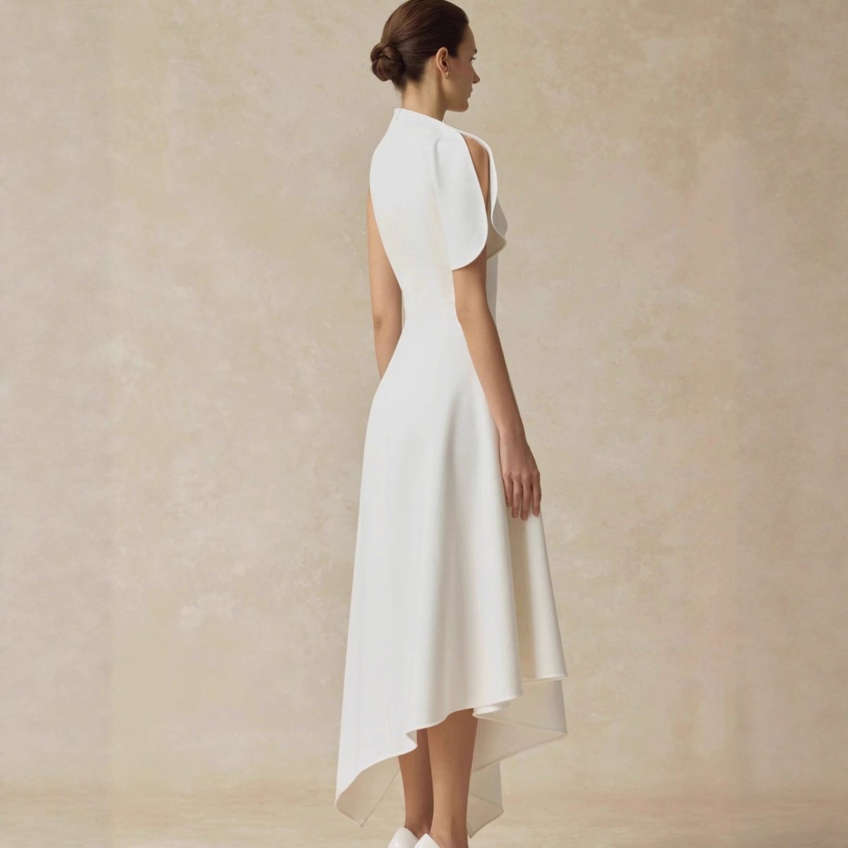 Asymmetric Draped Shoulder Hi - Lo Formal Dress(MS416) - Mariam's Collection