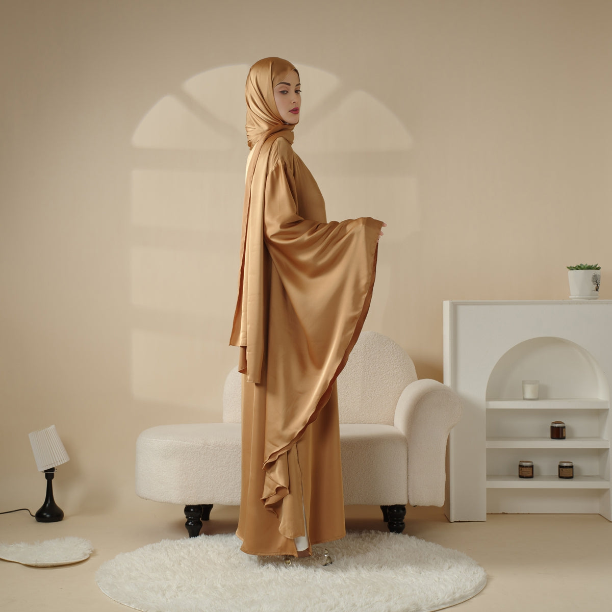 Archive Piece Luxury Satin Floaty Kaftan Abaya With Matching Hijab - MP007 (Size M Only)