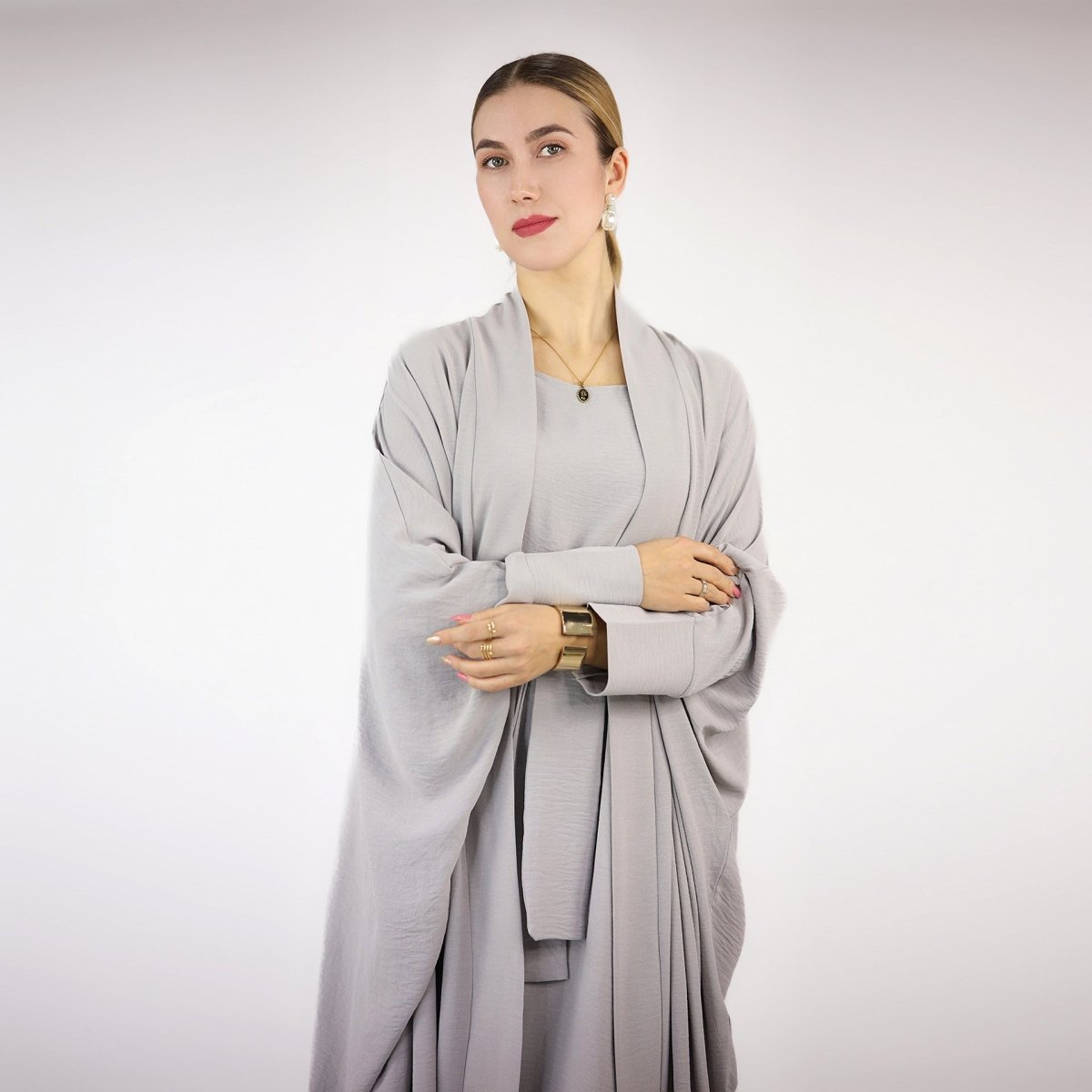 Bat Sleeve Abaya Solid Colour Dress 3 - Piece Abaya Set (MOA052) - Mariam's Collection