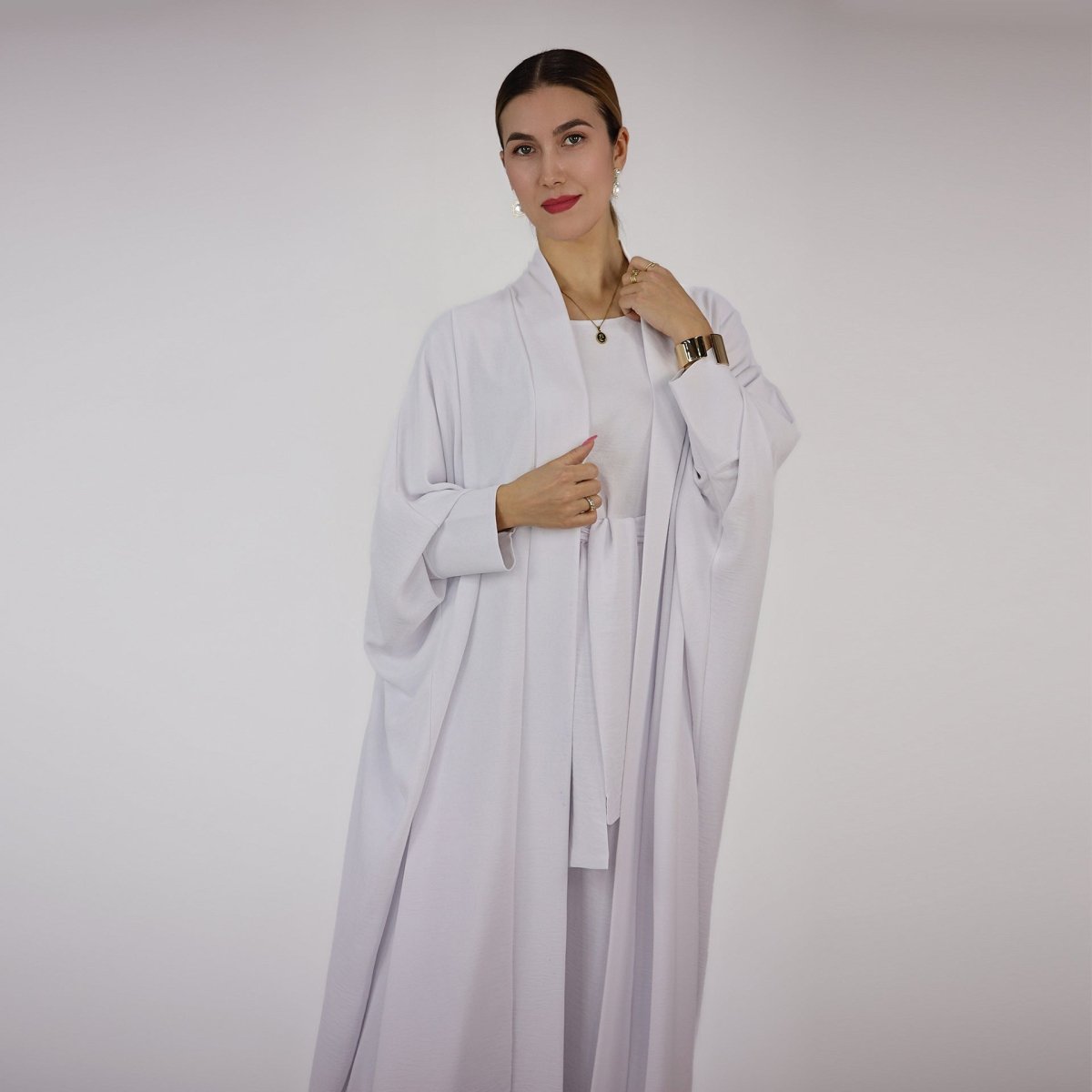 Bat Sleeve Abaya Solid Colour Dress 3 - Piece Abaya Set (MOA052) - Mariam's Collection