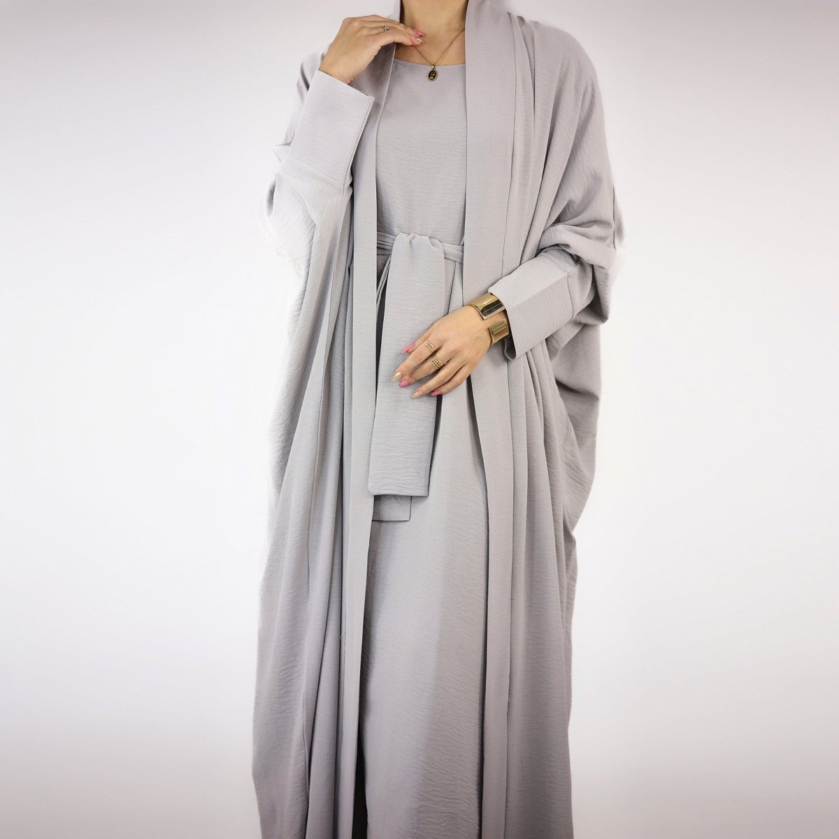 Bat Sleeve Abaya Solid Colour Dress 3 - Piece Abaya Set (MOA052) - Mariam's Collection