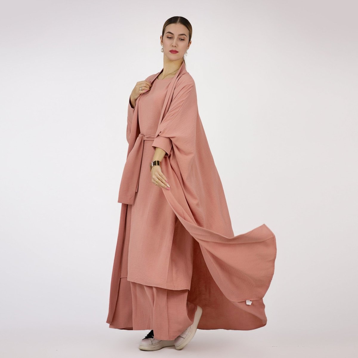 Bat Sleeve Abaya Solid Colour Dress 3 - Piece Abaya Set (MOA052) - Mariam's Collection