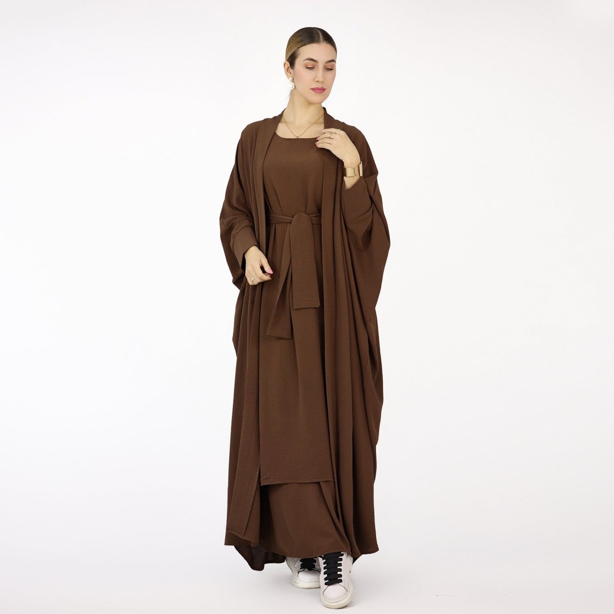 Bat Sleeve Abaya Solid Colour Dress 3 - Piece Abaya Set (MOA052) - Mariam's Collection